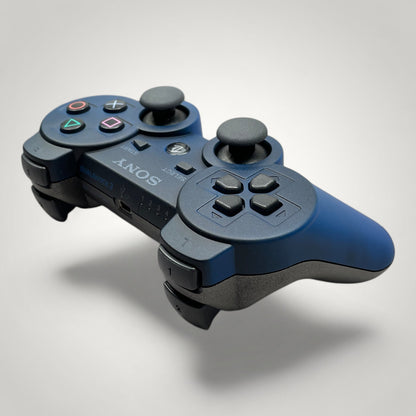 StudioFR custom steel and blue DualShock 3 controller for PS3 Super Slim console.